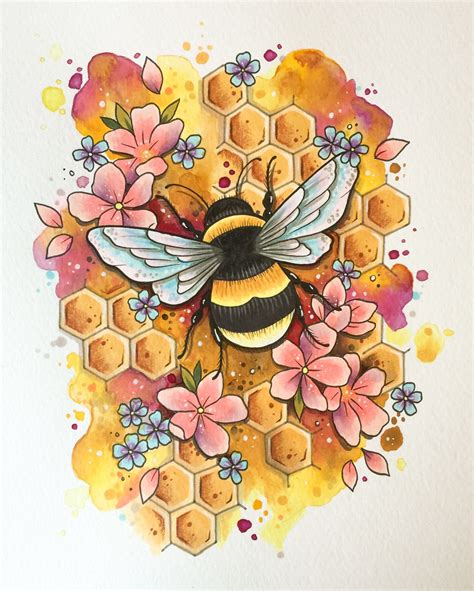 Bumble bee tattoo print, tattoo design, bee art print, honeybee ...