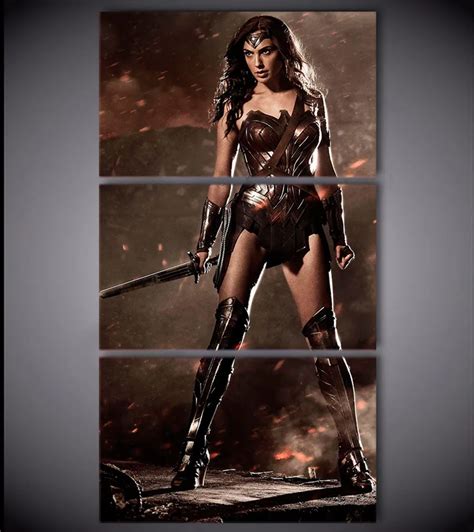 3 Piece Wall Canvas Prints Poster Wonder Woman Painting Armed Gal Gadot Canvas Art Painting Wall ...