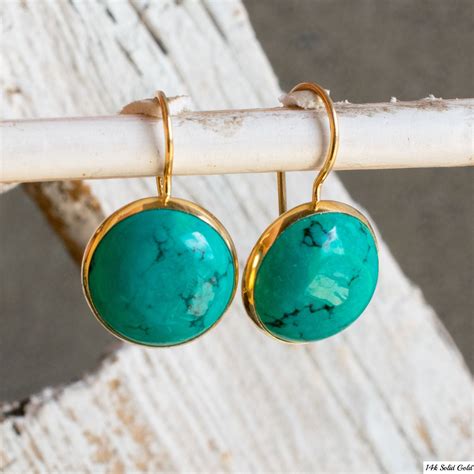 14K Gold Turquoise Earrings Large Turquoise Earrings Gold - Etsy | Turquoise earrings gold ...