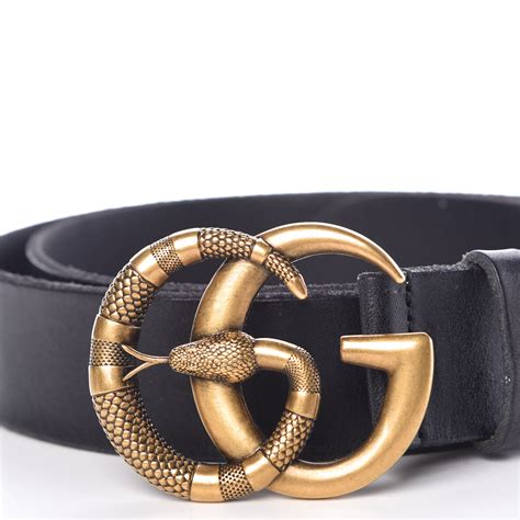 GUCCI Calfskin Double G Snake Belt 105 42 Black 378883