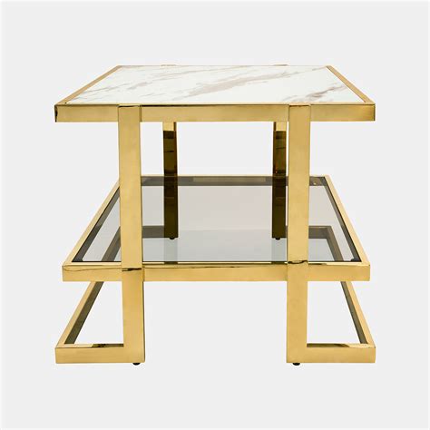 Metal 22" Accent Table W/ White Marble, Gold Kd | Sagebrook Home