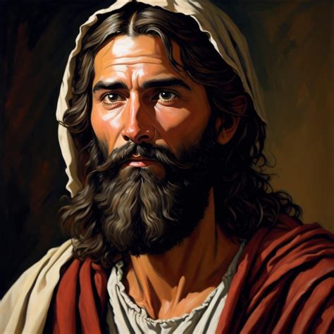 Premium Photo | A painting of jesus with a beard and a red robe.