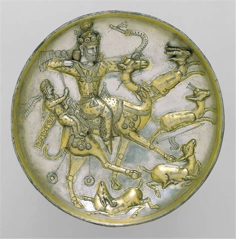 Plate with a hunting scene from the tale of Bahram Gur and Azadeh | Sasanian | Sasanian | The ...