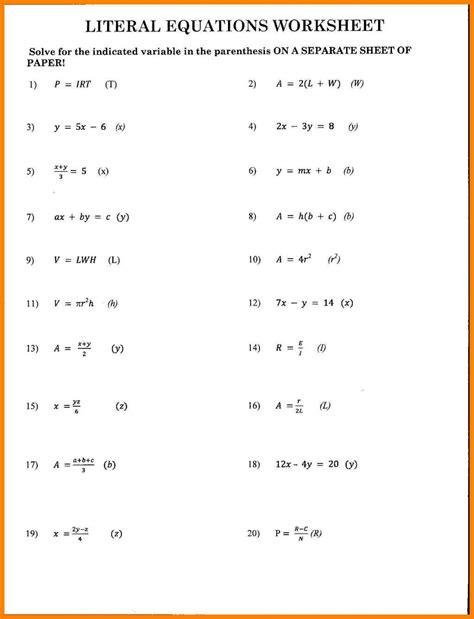 7+ Literal Equations Worksheet Answers With Work