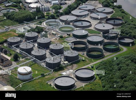 Aerial Views United Utilities Davyhulme Wastewater Treatment Works, main sewage and wastewater ...