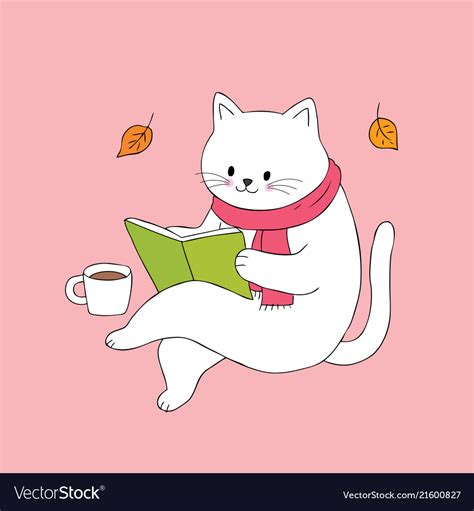 Cartoon cute cat reading book Royalty Free Vector Image