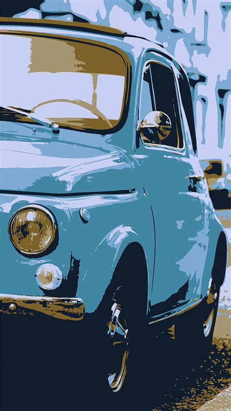 Blue Retro Fiat 500 Italian Classic Digital Art by Thespeedart - Fine Art America