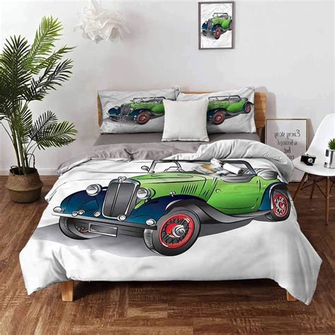 Cars Bedding 3 Piece Duvet Cover Set California King Size with Four Corner Straps,Bedding Set ...