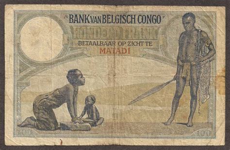 Currency of the Belgian Congo 100 Francs banknote of 1920.:Coins and ...