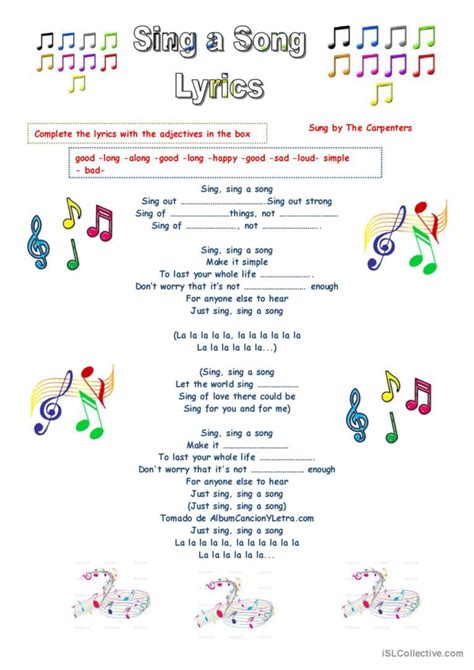 Sing a Song Lyrics song and nursery…: English ESL worksheets pdf & doc