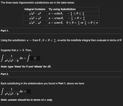 Solved The three basic trigonometric substitutions are in | Chegg.com