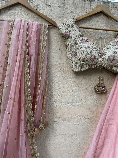 Pink Lehenga Set with Ivory Embroidered Blouse - Priti Sahni