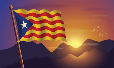 Catalonia flag with mountains and sunset in the background 20848605 ...