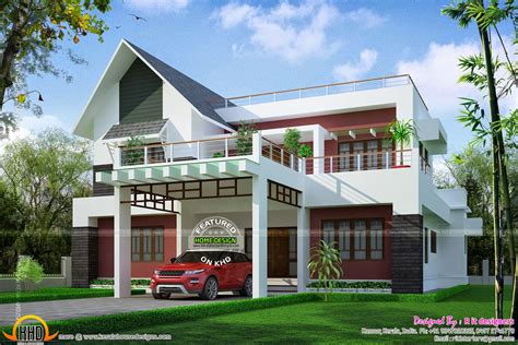 Modern mix sloping roof elevation - Kerala Home Design and Floor Plans ...