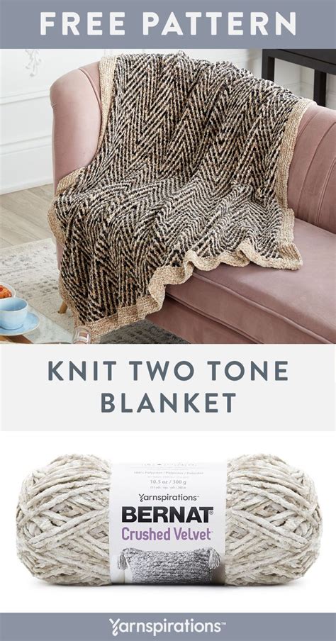 Try out a Knitted Two Tone Blanket with Bernat Crushed Velvet yarn ...