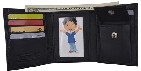 Genuine Leather Kids Slim Compact ID and Coin Pocket Trifold Boys Black Wallet | menswallet