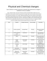 Physical and Chemical changes lab - Physical and Chemical changes How to identify if a change is ...