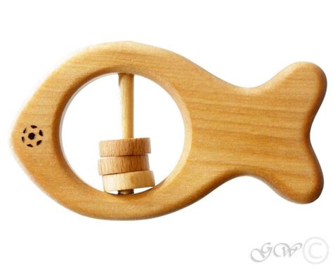 Wooden Fish Rattle, Wooden Baby Teether, Baby Natural Organic Toy ...