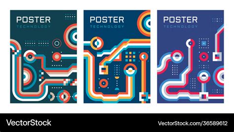 Digital technology poster background design set Vector Image