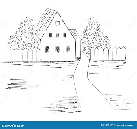 Sketch of the Image of a Country House Stock Vector - Illustration of ...