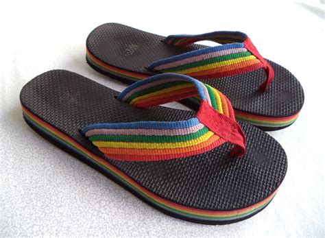 Rainbow flip flops/ vintage 80's rainbow flip flops/