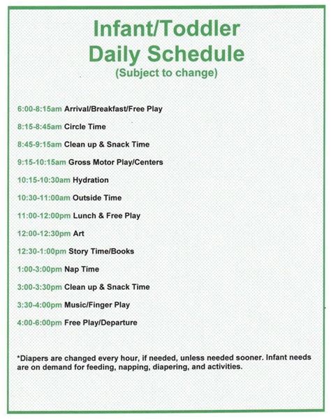 Infant Daily Schedule For Daycare | Daily Agenda Calendar ... | Infant daycare, Daycare ...