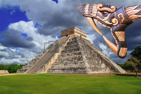 Ancient Kukulcan Mayan temple chichen itza snake by lunamarina Vectors & Illustrations with ...