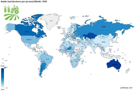 Arable Land Hectares Per Person On World Map | World map, Map, World