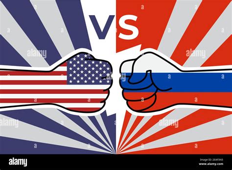 Cold war of the USA and russia. US flag fist vs russian flag fist ...