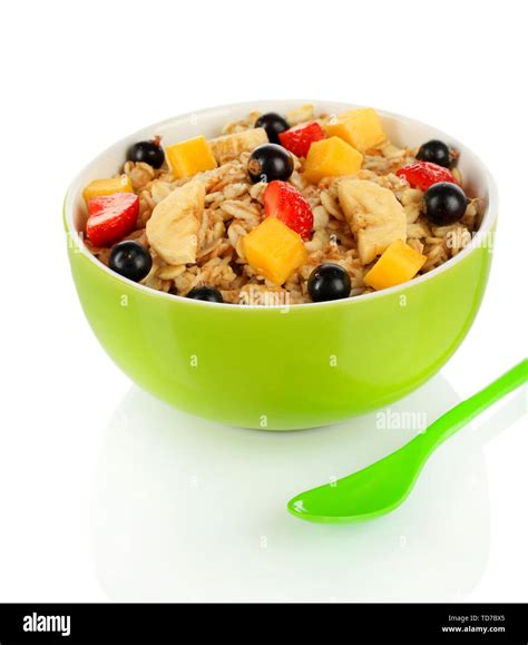 Oatmeal with fruits isolated on white Stock Photo - Alamy