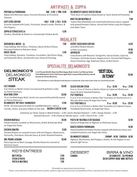 Limited Dinner Menu | Delmonico's Italian Steakhouse | Italian Steakhouse with locations in New ...