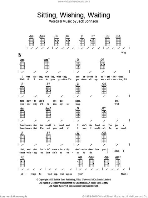 Johnson - Sitting, Waiting, Wishing sheet music for ukulele (chords)