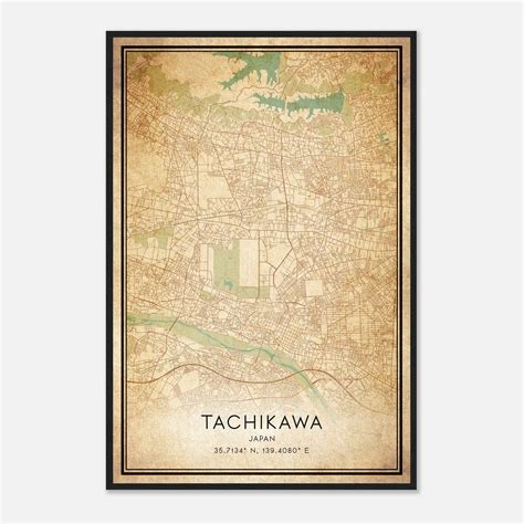 Vintage Tachikawa Japan Map Poster, Tachikawa City Road Wall Art Print - Custom Maps & Posters