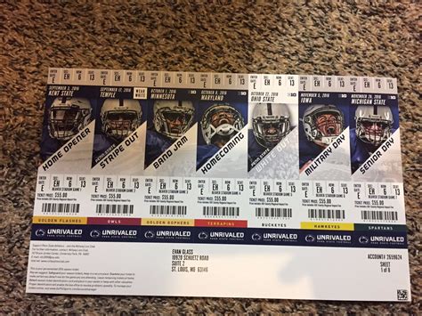 2016 PENN STATE NITTANY LIONS COLLEGE FOOTBALL SEASON TICKET STUB STRIP ...