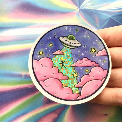 Cute Holographic UFO Kitty Abduction Vinyl Sticker | Etsy