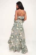 Lovely Sage Green Dress - Floral Print Dress - High-Low Maxi