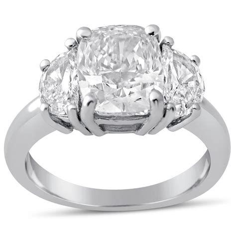 2.64ctw three stone CUSHION & HALF MOON cut diamond engagement | Etsy