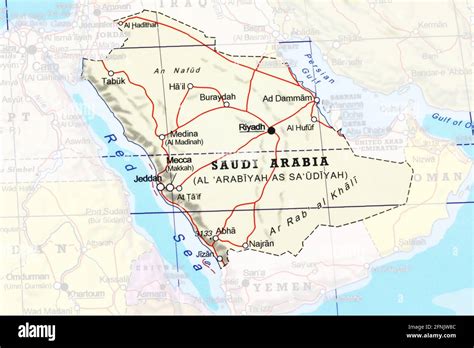 Map of Saudi Arabia highlighted from the outline Stock Photo - Alamy