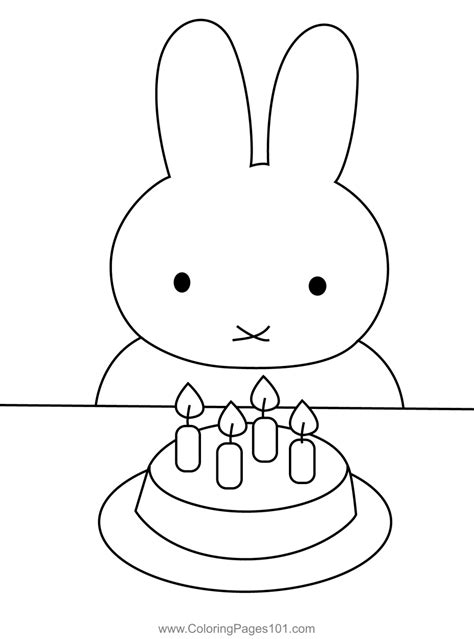 Miffy Birthday Coloring Page for Kids - Free Miffy Printable Coloring ...