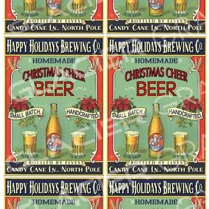 Vintage Homemade Christmas Beer Labels Digital Download Christmas Printable Beer Tags Scrapbook ...