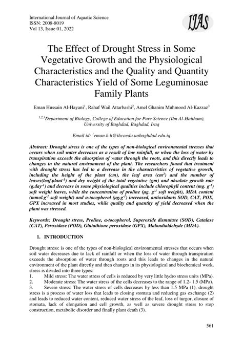 (PDF) The Effect of Drought Stress in some Vegetative Growth and the physiological ...