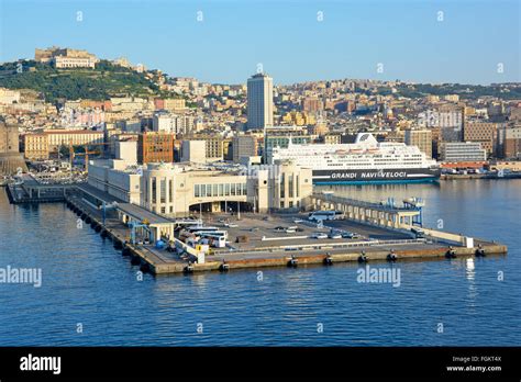 Naples Italy early morning sunshine over the cruise ship terminal and ...