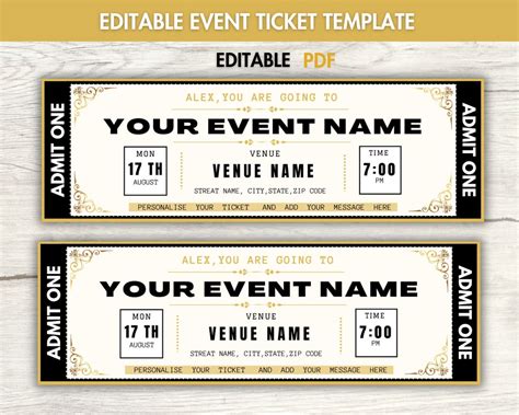 Editable Event Ticket Template, Printable Ticket, Gift Ticket, Concert ...