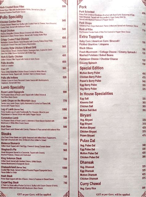 Menu of Mocambo Cafe, Fort, Mumbai | Dineout