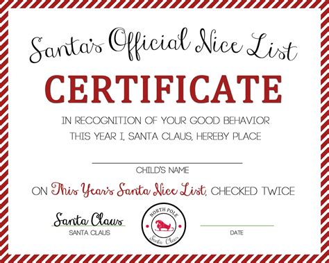 Santa Nice List Certificate Free Printable Free Printable Dear Santa Cookies And Milk Placemat ...