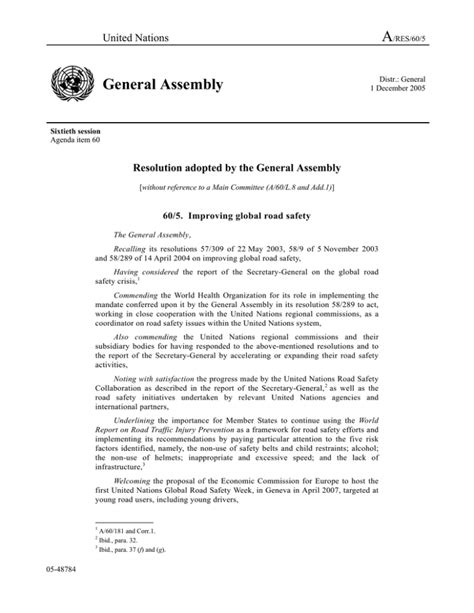 A General Assembly United Nations Resolution adopted by the General ...