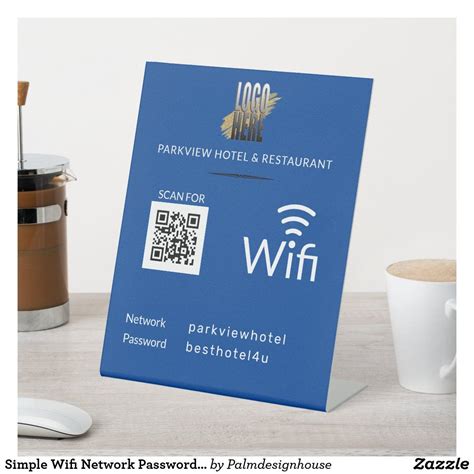 Simple Wifi Network Password QR Code Logo Blue Pedestal Sign Wifi Network, Name Badges, Business ...
