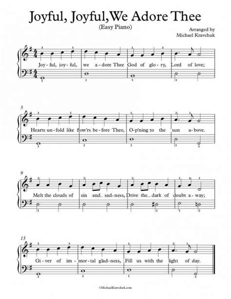 Free Piano Arrangement Sheet Music – Joyful, Joyful, We Adore Thee ...