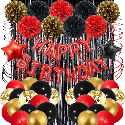 Buy Red and Black Gold Balloons Birthday Party Decorations Supplies for Women Men Adults, 13th ...