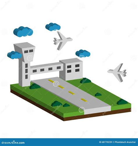 Airport Flat 3d Web Concept Vector. Terminal Building, Airfield, Runway Airstrip Landing Strip ...